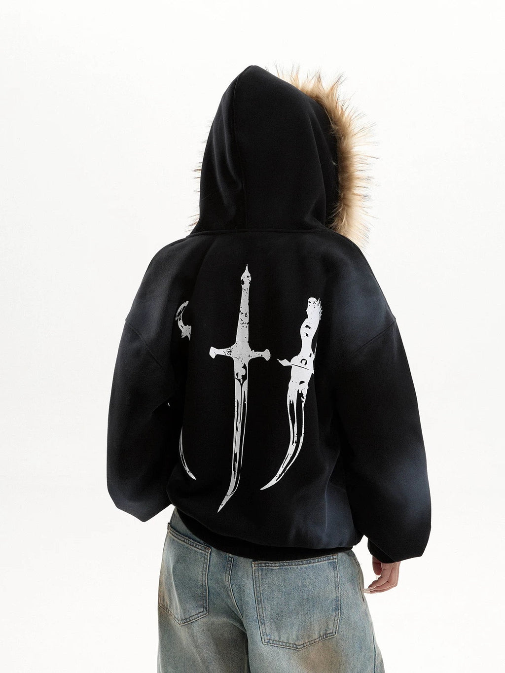 Fur Collar Hooded Zip-Up
