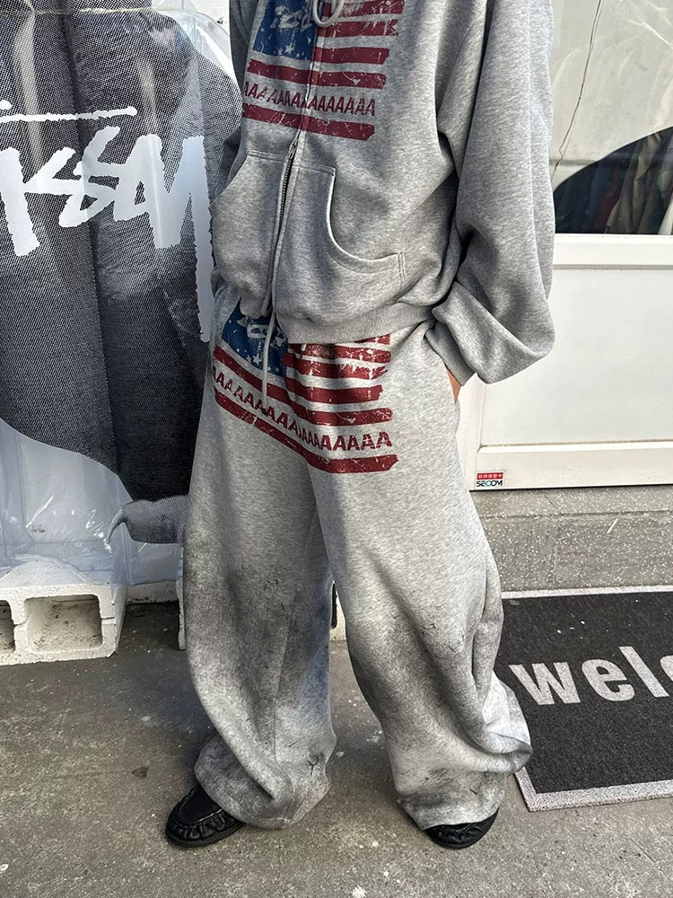BADMUSE American Flag Logo Print Drawstring Sweatpants