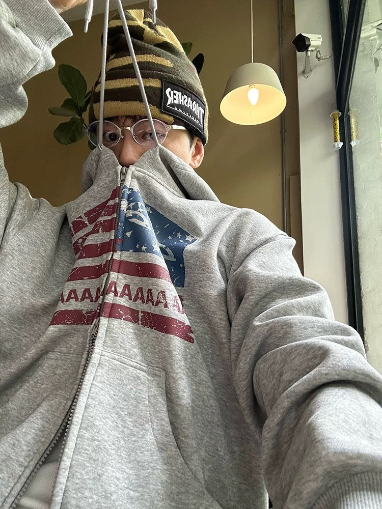 BADMUSE American Letter Flag Print Zip-Up