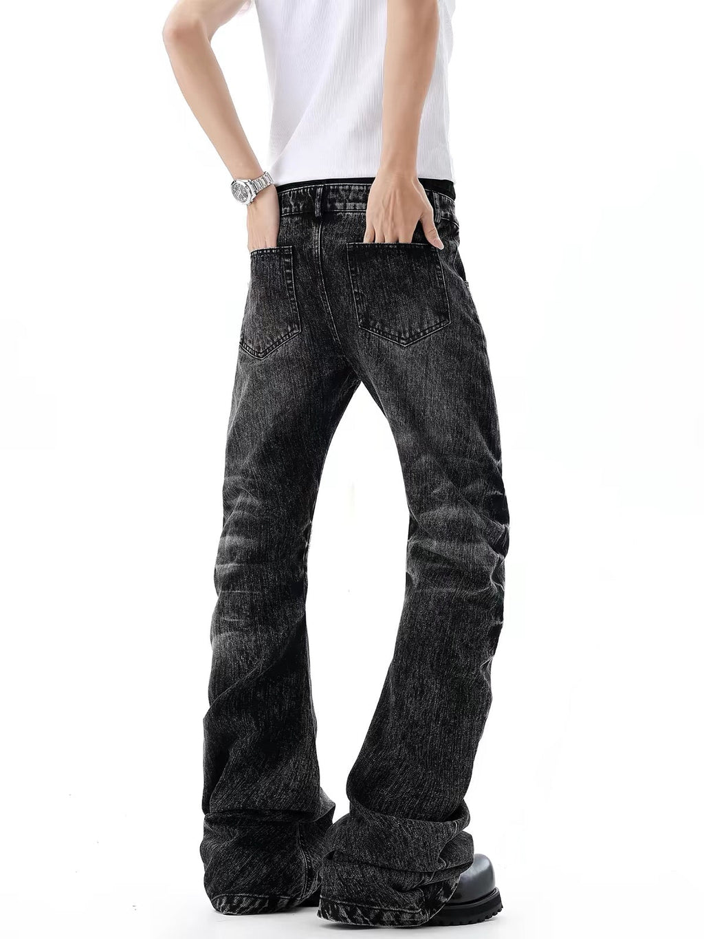 BADMUSE Cross Rhinestone Double-Waist Slim Jeans