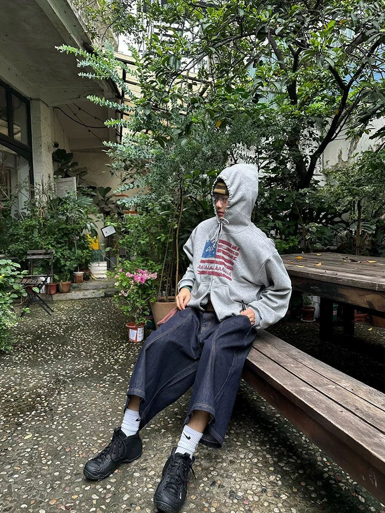 BADMUSE American Letter Flag Print Zip-Up