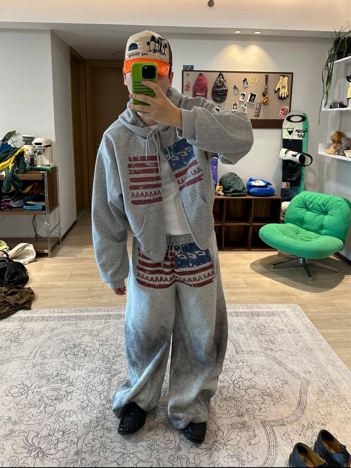 BADMUSE American Flag Logo Print Drawstring Sweatpants