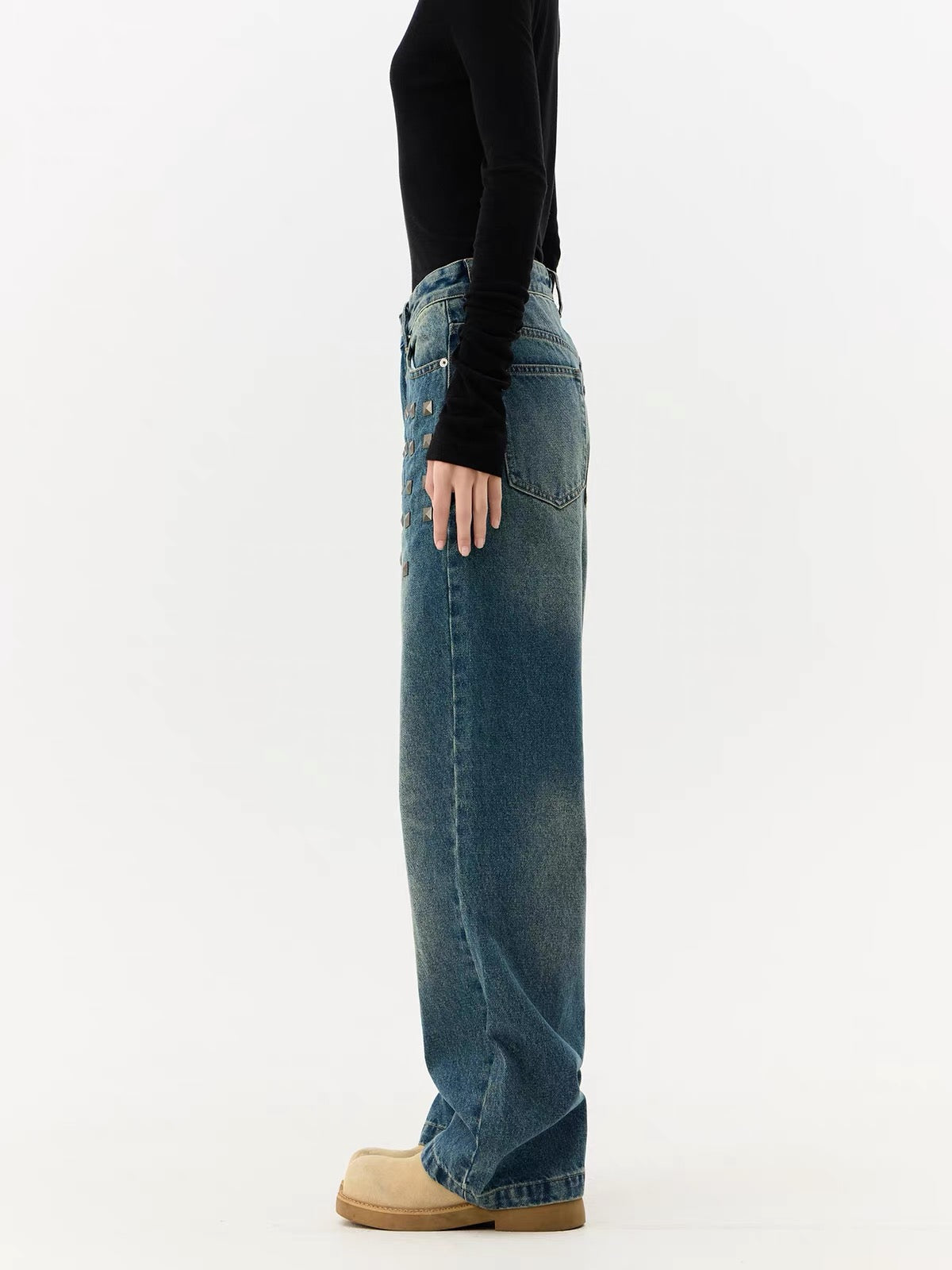 BADMUSE Heavy Rivet Wide-Leg Jeans