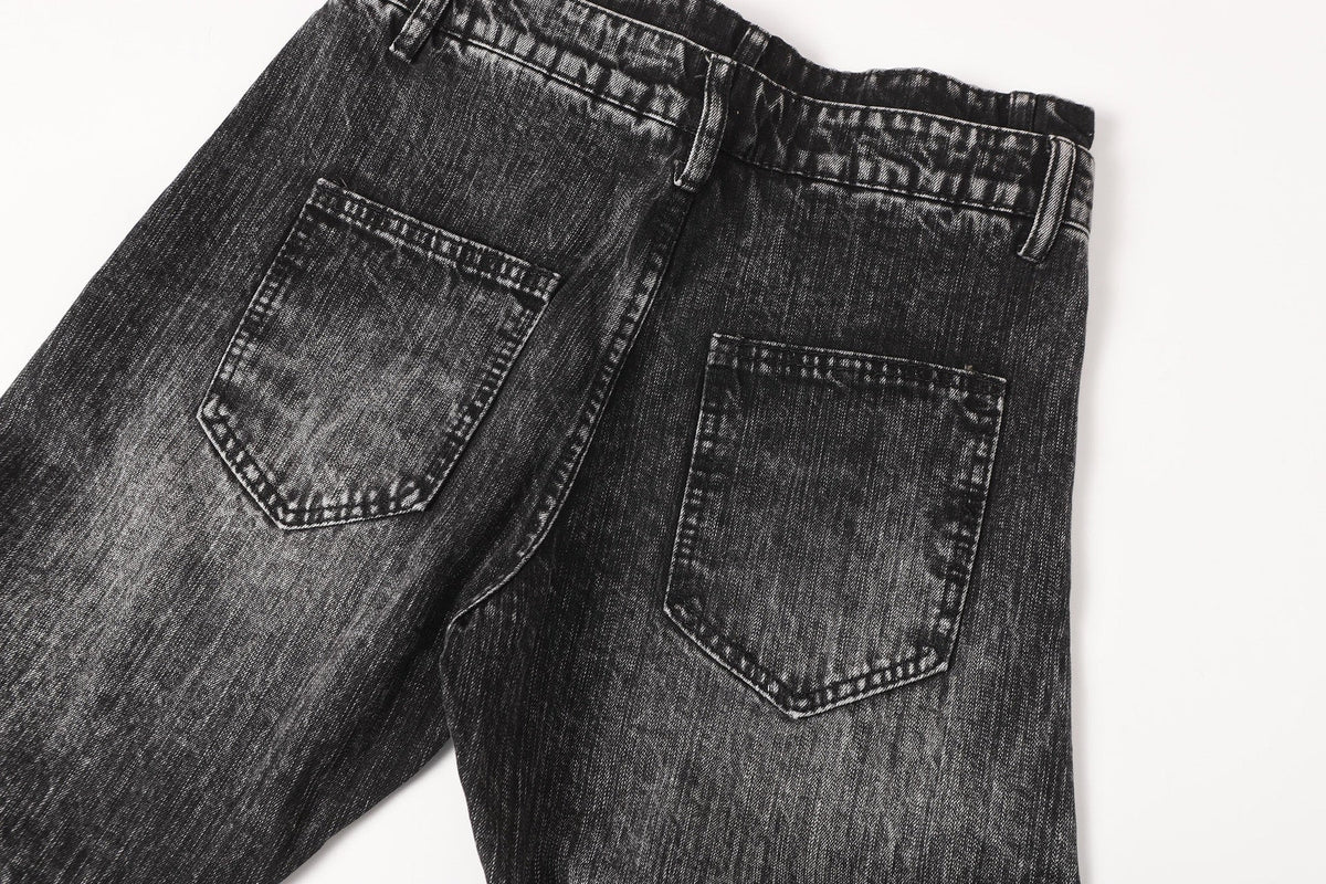 BADMUSE Cross Rhinestone Double-Waist Slim Jeans