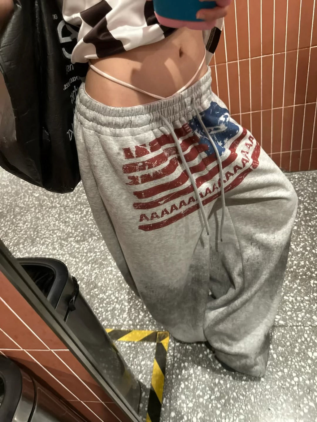 BADMUSE American Flag Logo Print Drawstring Sweatpants