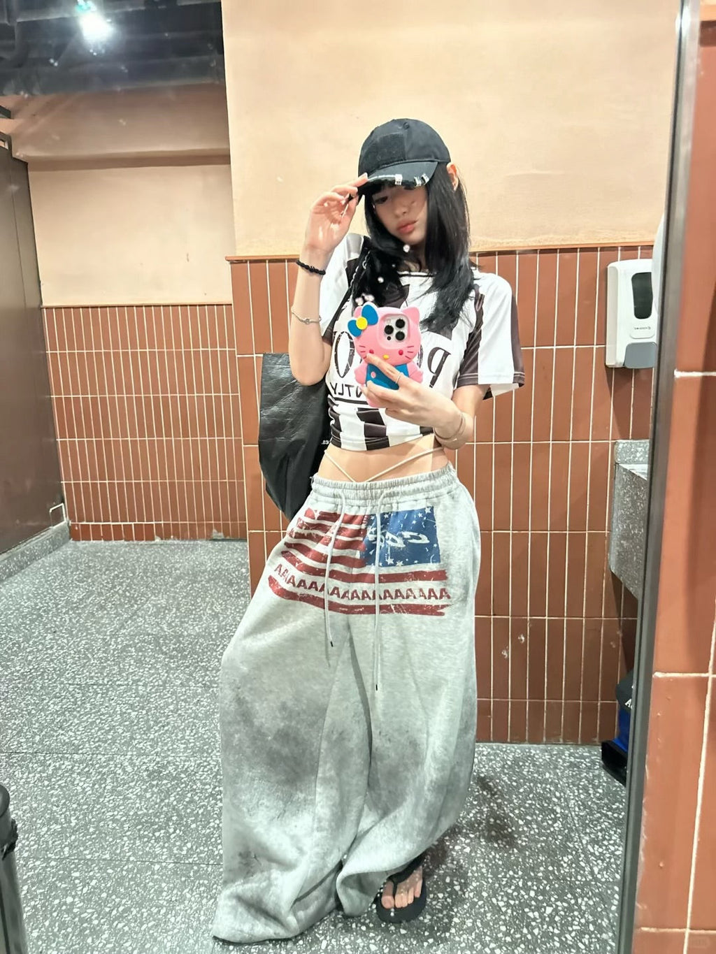 BADMUSE American Flag Logo Print Drawstring Sweatpants