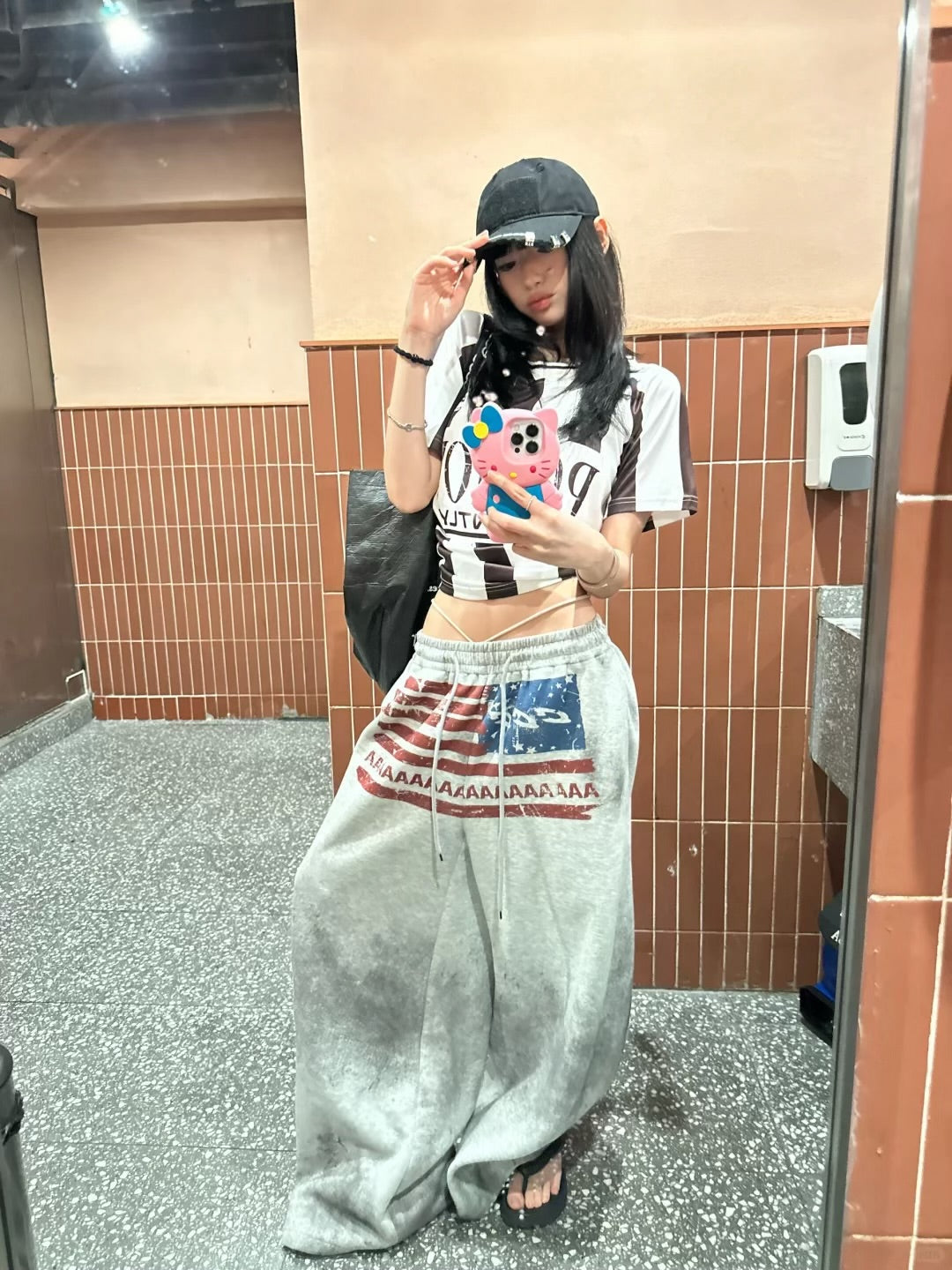 BADMUSE American Flag Logo Print Drawstring Sweatpants