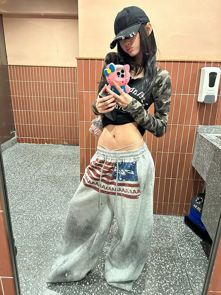 BADMUSE American Flag Logo Print Drawstring Sweatpants