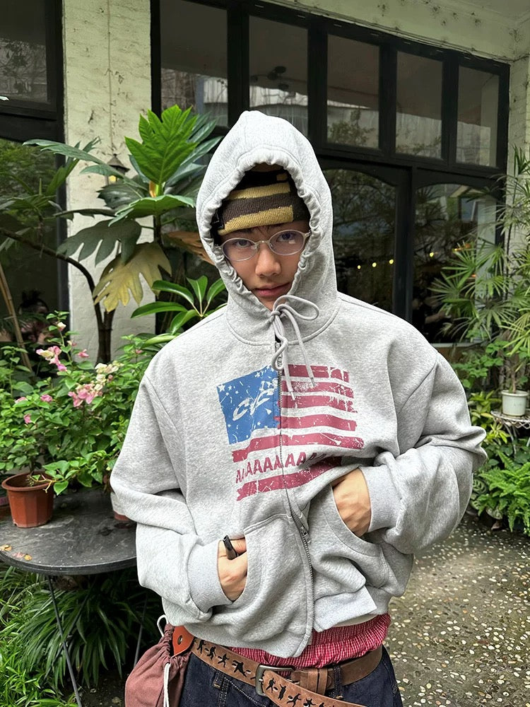 BADMUSE American Letter Flag Print Zip-Up