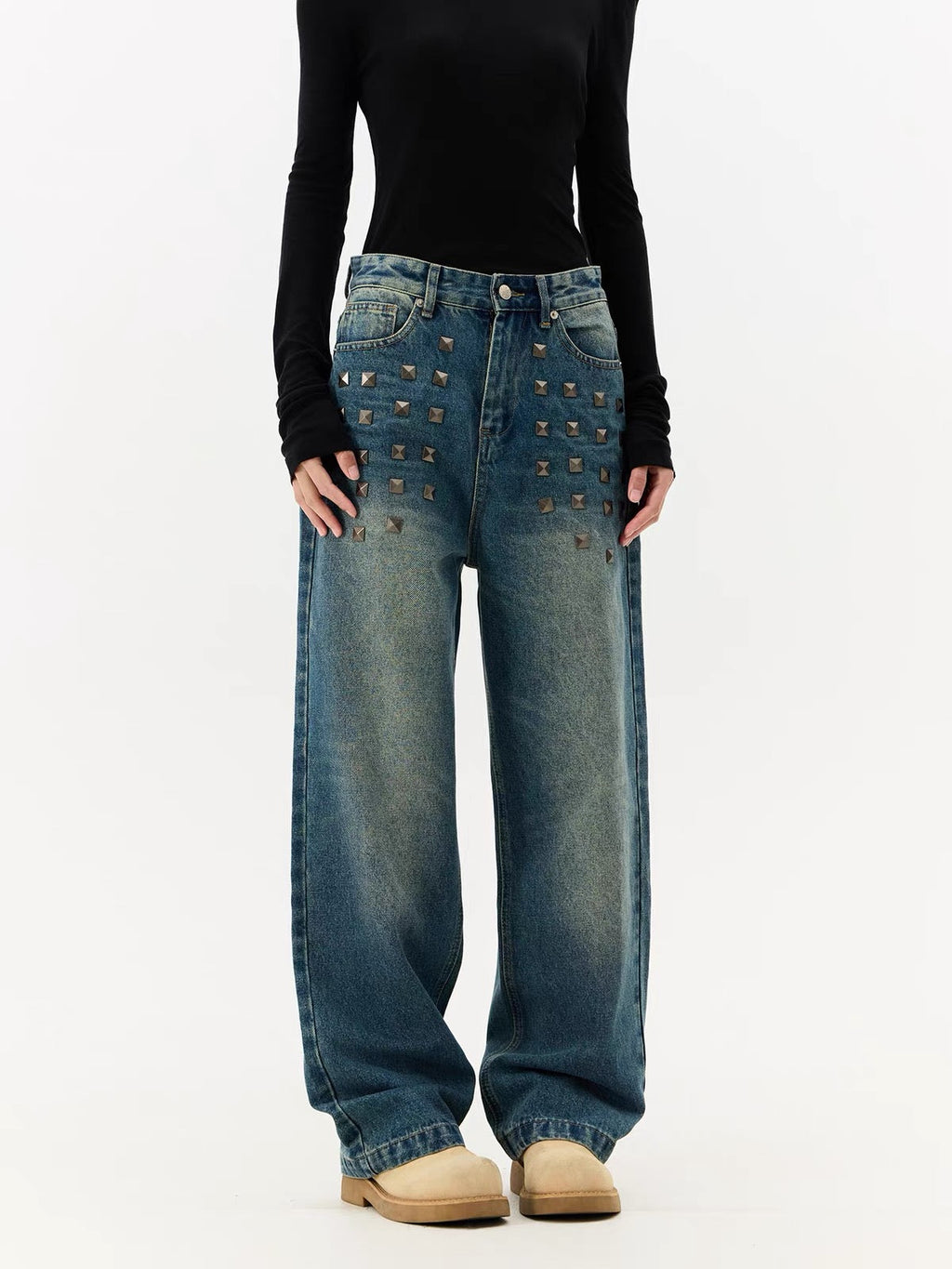 BADMUSE Heavy Rivet Wide-Leg Jeans