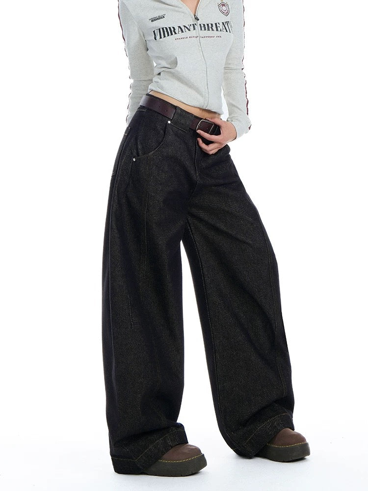 Retro Denim Black Wide-Leg Scimitar Jeans