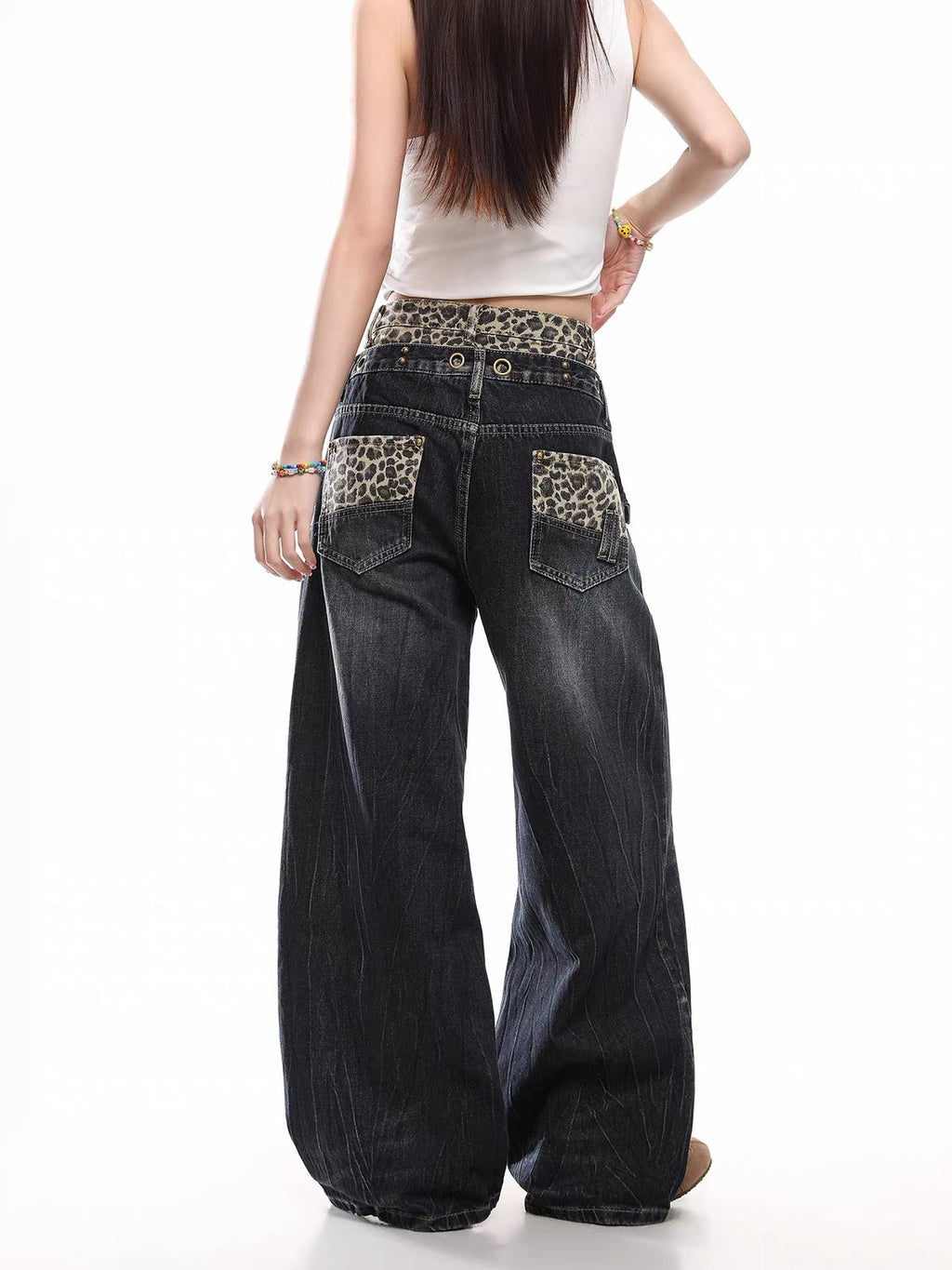 BADMUSE Leopard Double-Waist Jeans