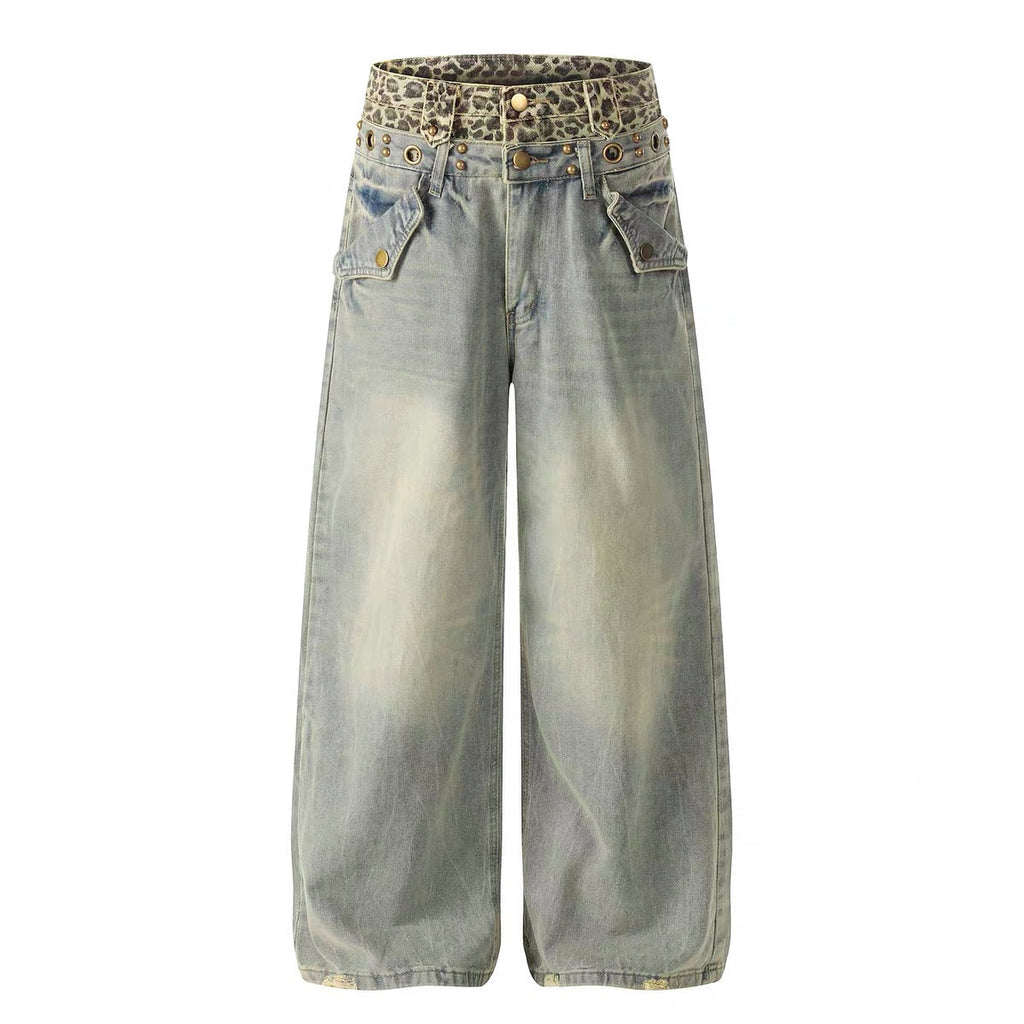 BADMUSE Leopard Double-Waist Jeans