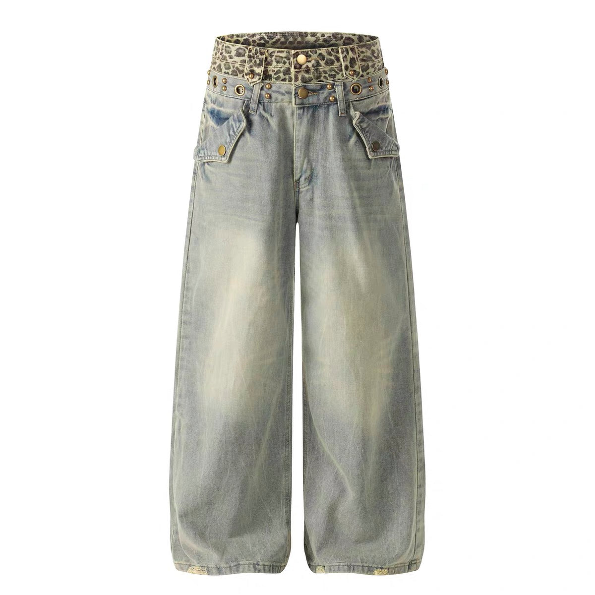 BADMUSE Leopard Double-Waist Jeans