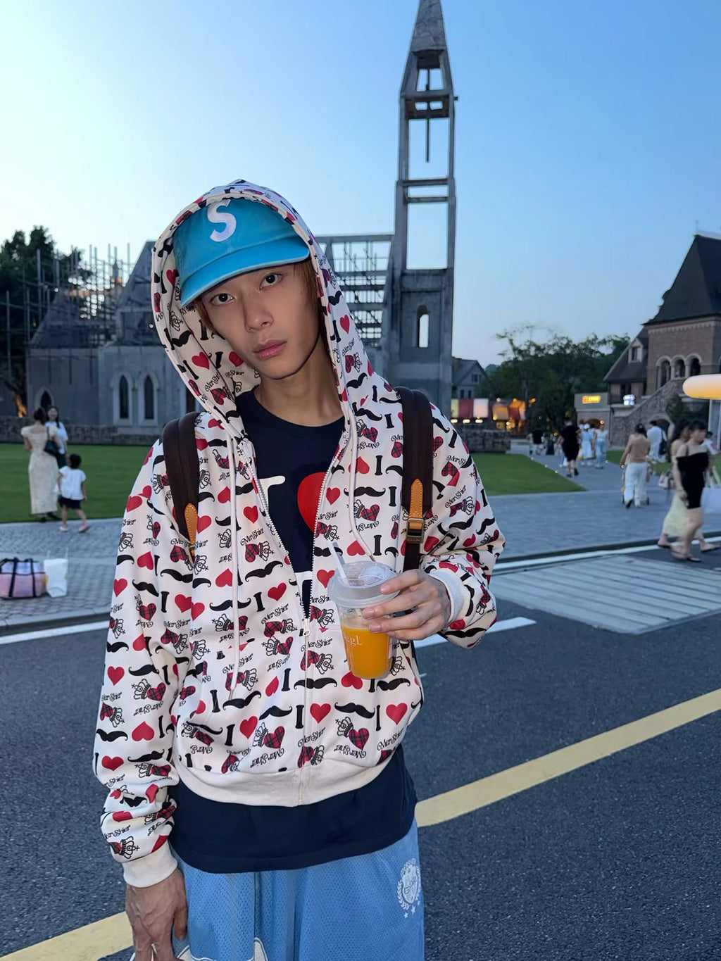 BADMUSE “I LOVE” Heart Print Zip-Up Hoodie