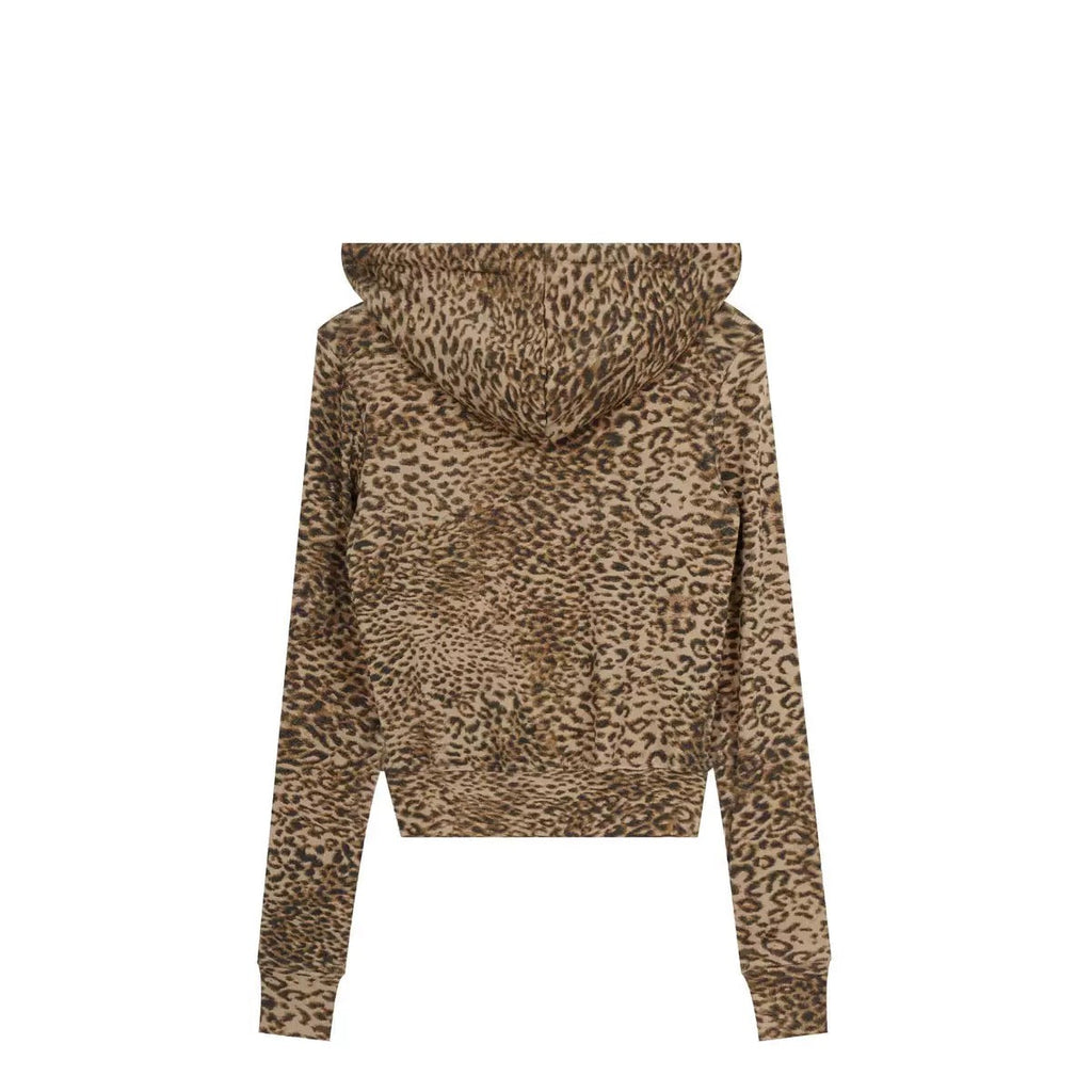 BADMUSE Leopard Cropped Zip-Up Hoodie