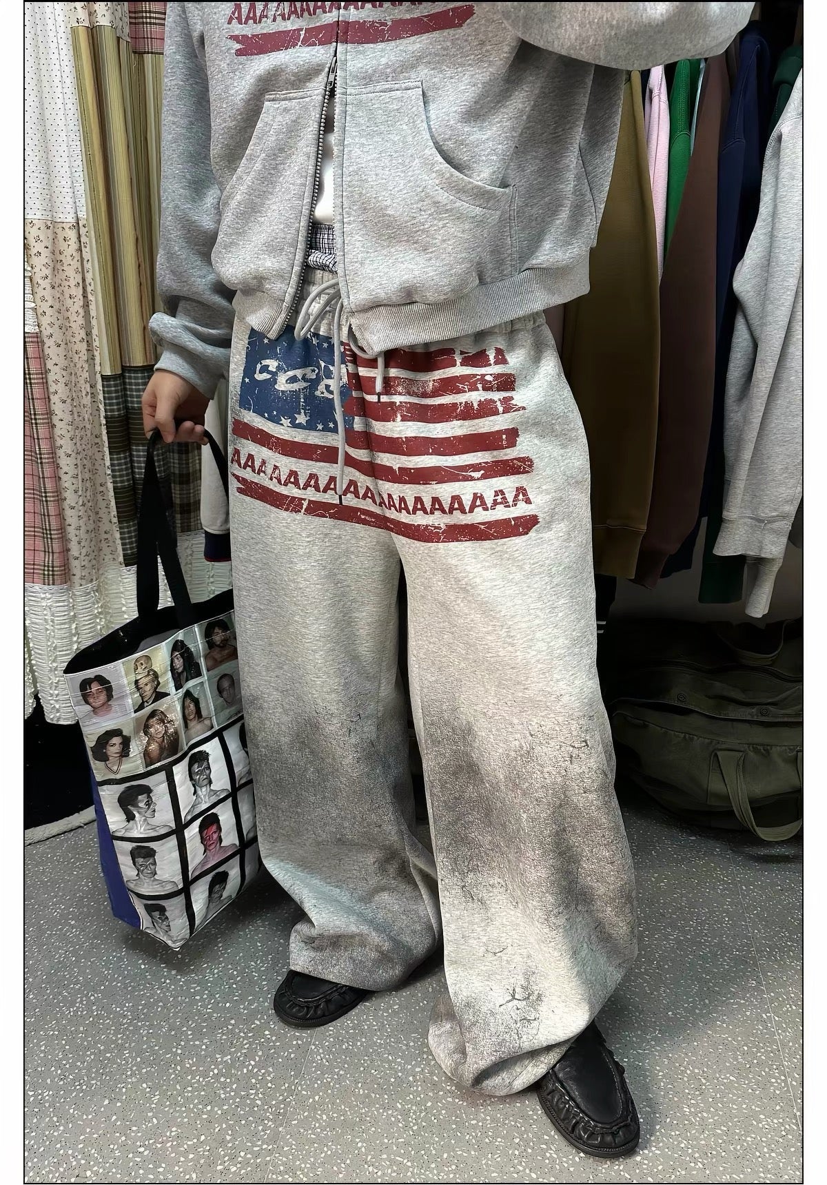 BADMUSE American Flag Logo Print Drawstring Sweatpants