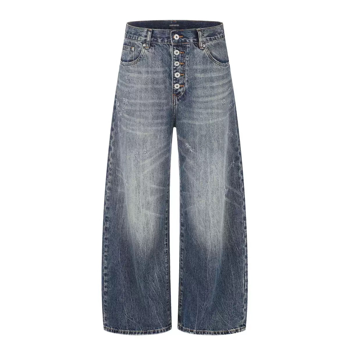 BADMUSE Washed Button-Fly Wide-Leg Jeans