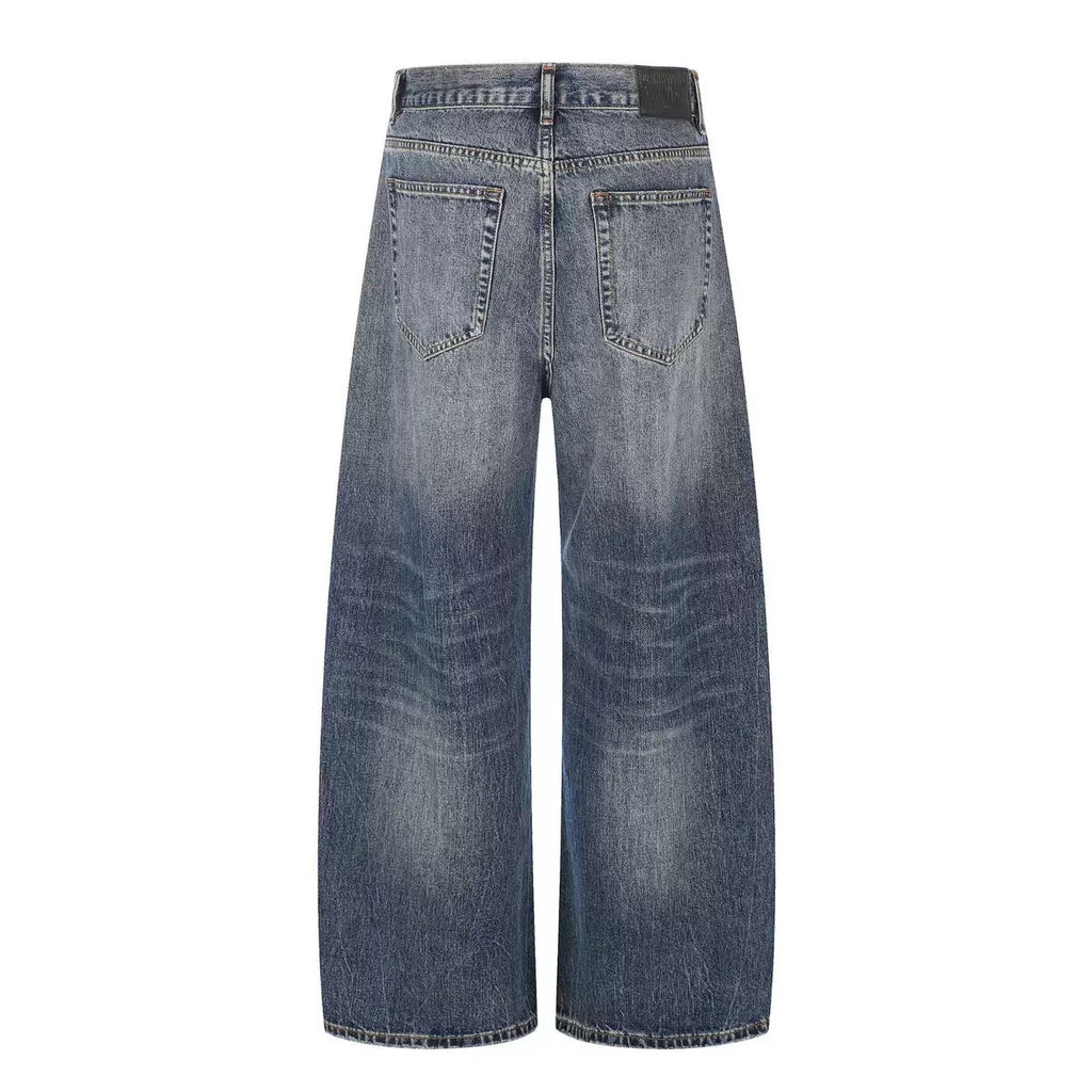 BADMUSE Washed Button-Fly Wide-Leg Jeans