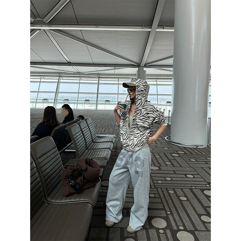 BADMUSE Zebra Print Zip Hoodie