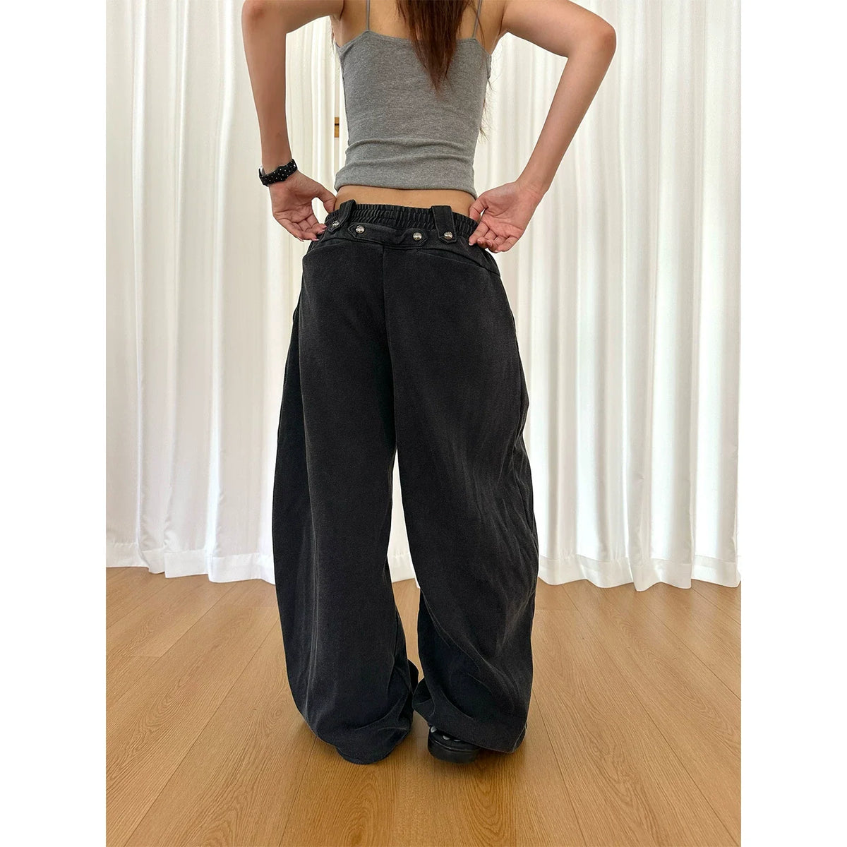 BADMUSE Beaded Curved Wide-Leg Sweatpants