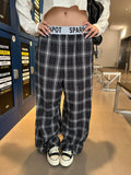 BADMUSE Rhinestone Plaid Casual Pants