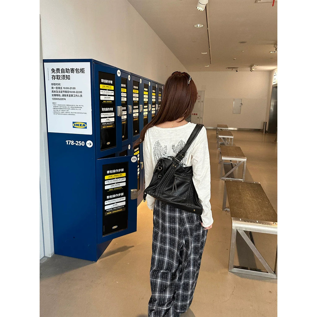 BADMUSE Rhinestone Plaid Casual Pants
