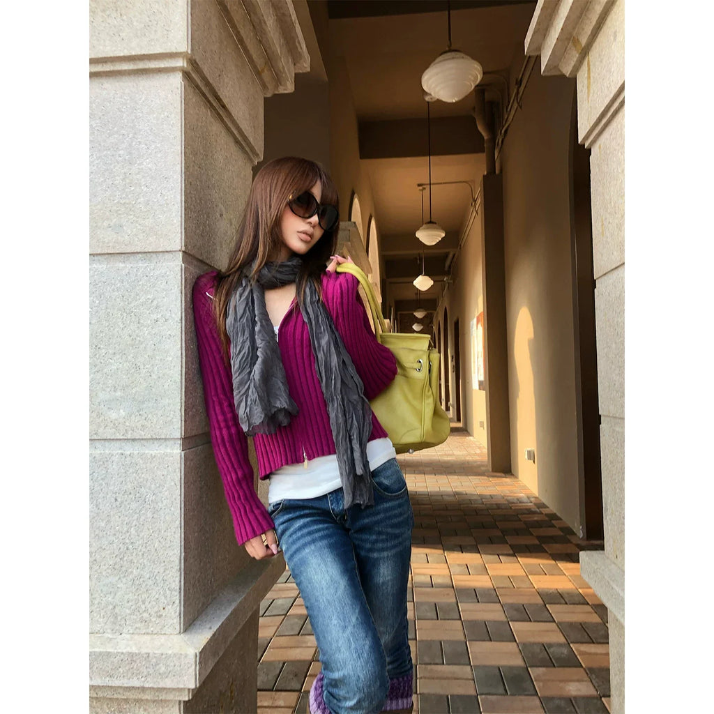 BADMUSE Striped Double-Zip Knit Hoodie
