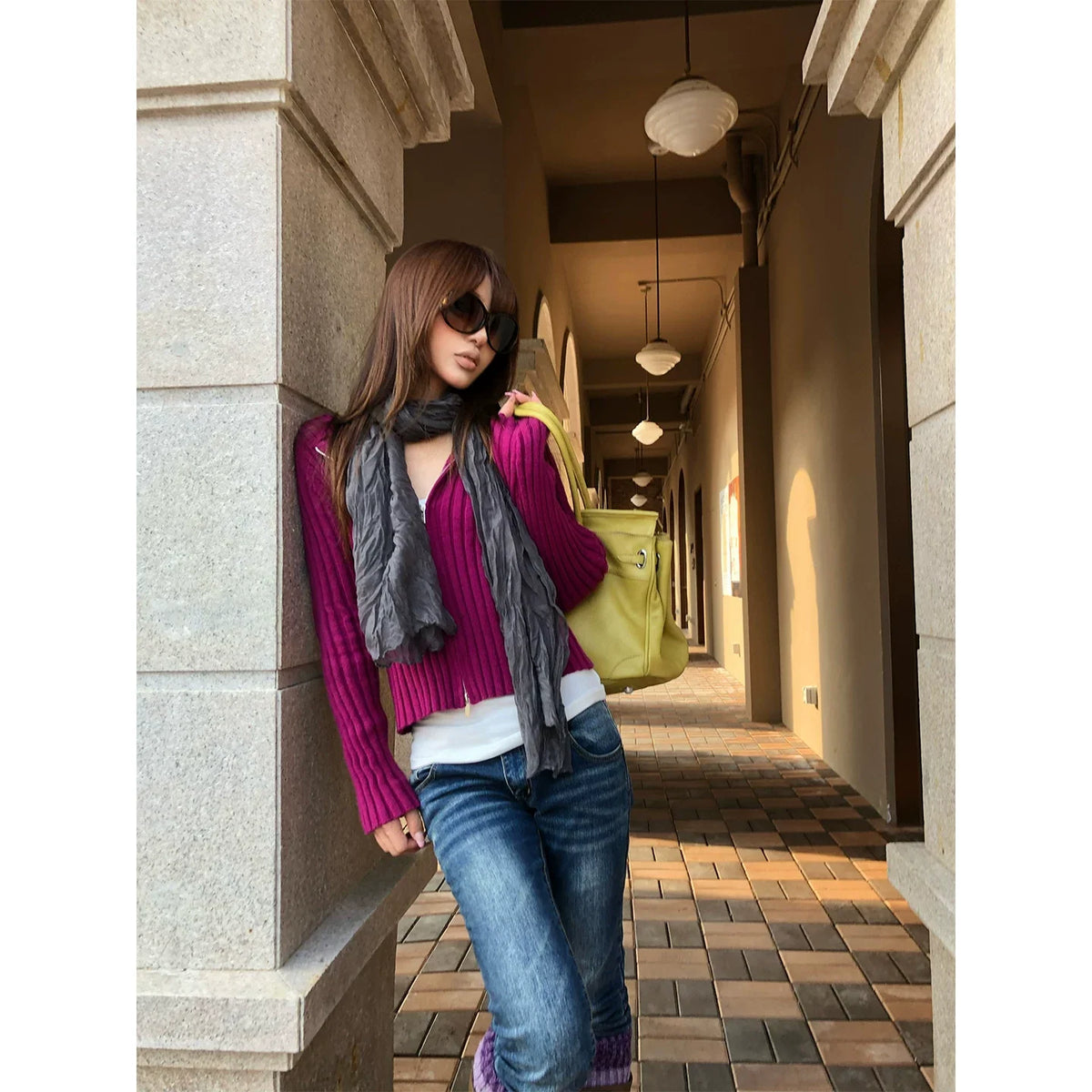 BADMUSE Striped Double-Zip Knit Hoodie