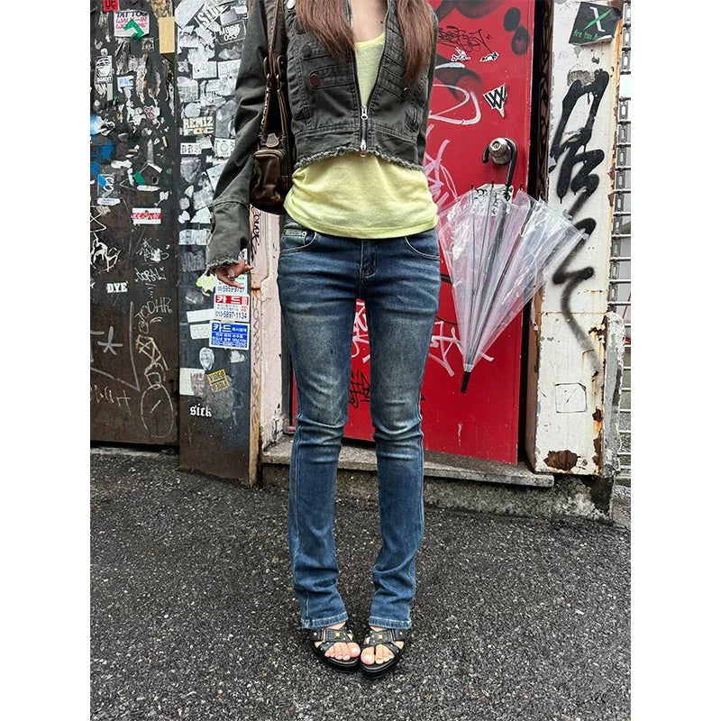 BADMUSE Washed Straight-Leg Denim Jeans