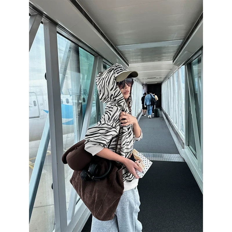 BADMUSE Zebra Print Zip Hoodie