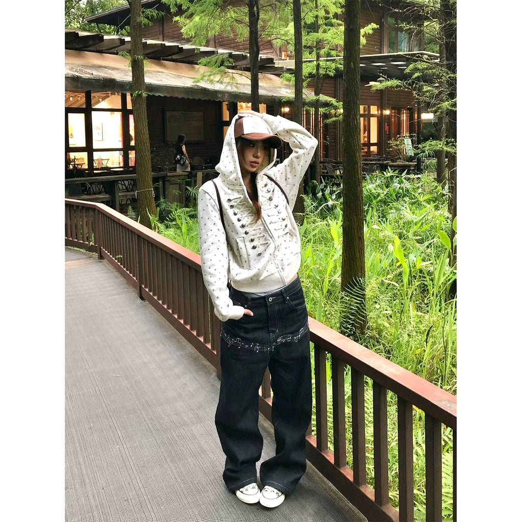 BADMUSE Floral Print Hooded Cardigan Jacket