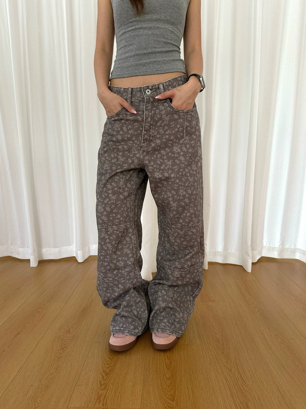 BADMUSE Print Straight Casual Pants