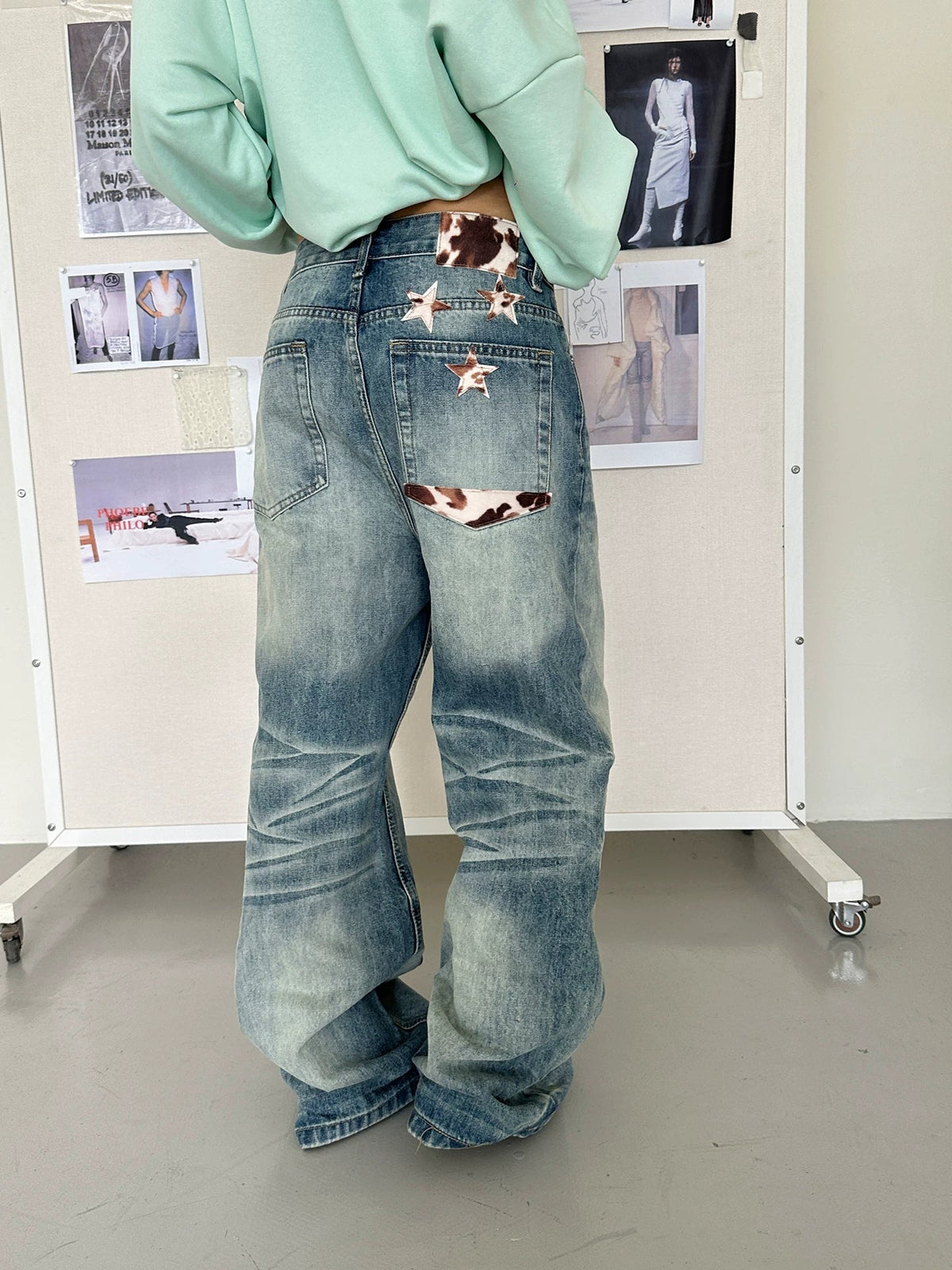 BADMUSE Star Embroidery Gradient Wide-Leg Jeans