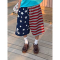 BADMUSE American Style Star Print Colorblock Wide-Leg Cropped Shorts