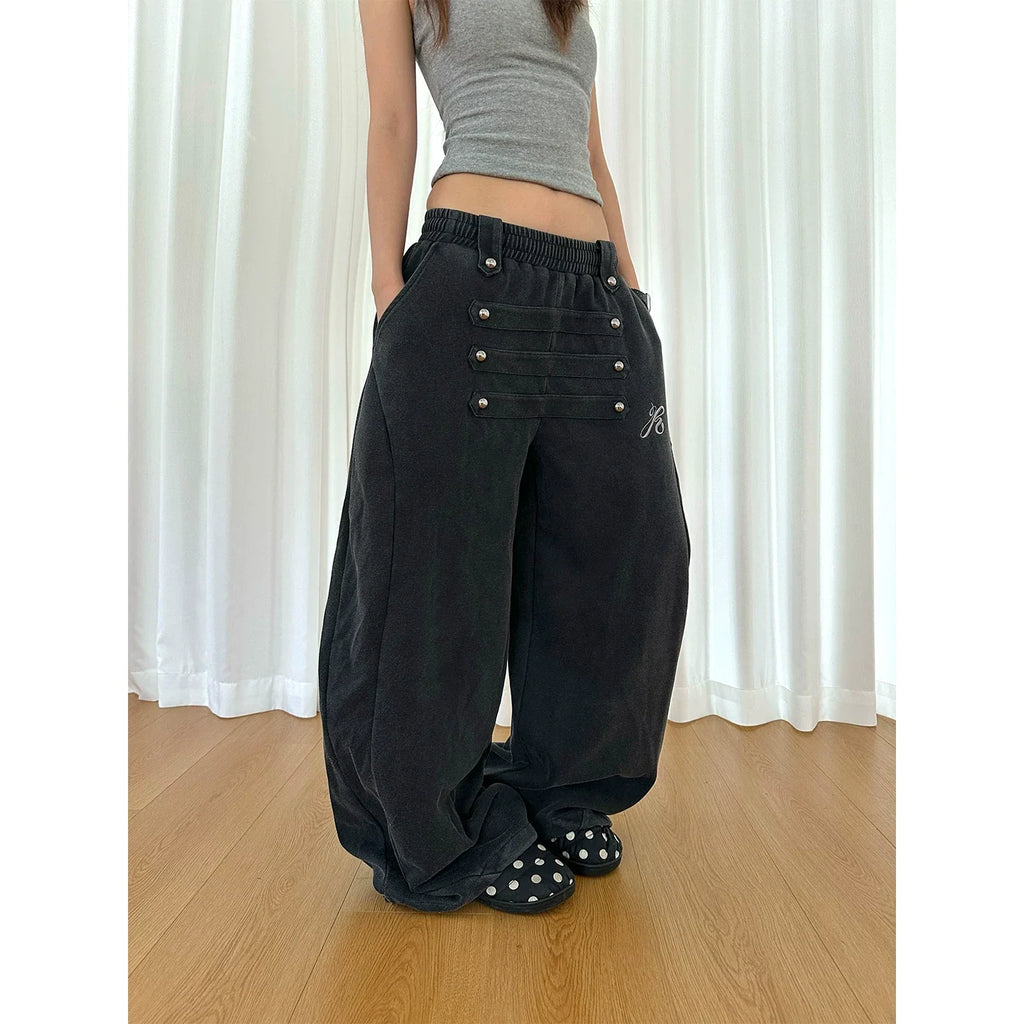 BADMUSE Beaded Curved Wide-Leg Sweatpants