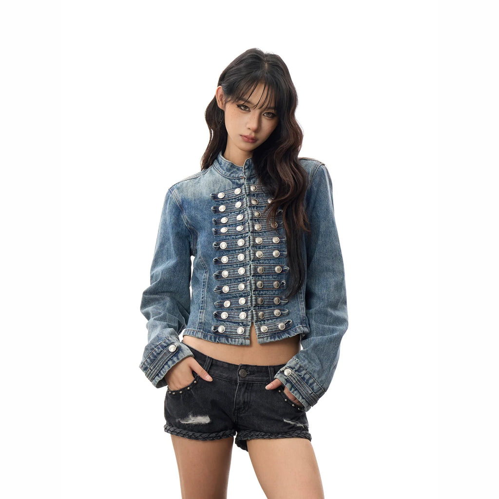 BADMUSE Double Breasted Cropped Denim Jacket
