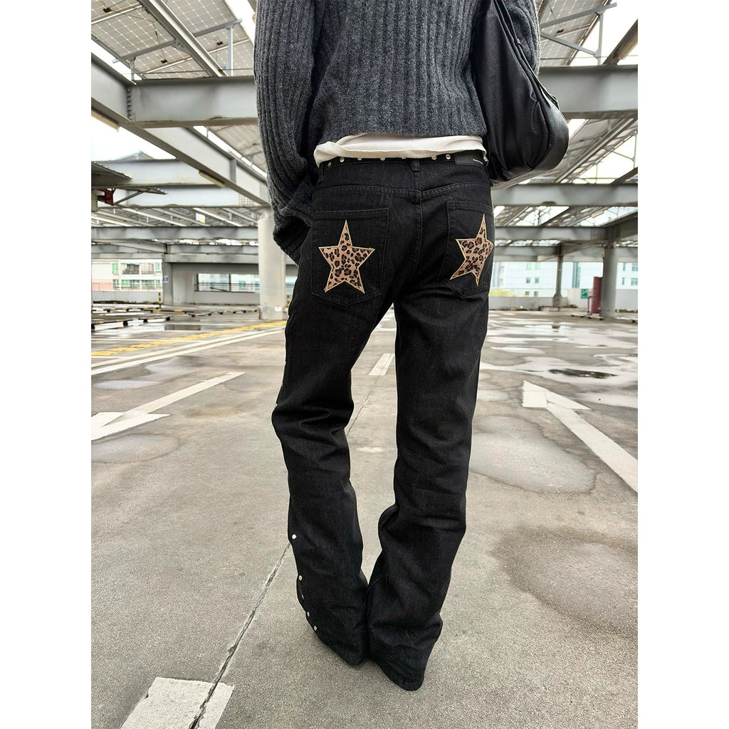 BADMUSE Leopard Star Embroidered Jeans