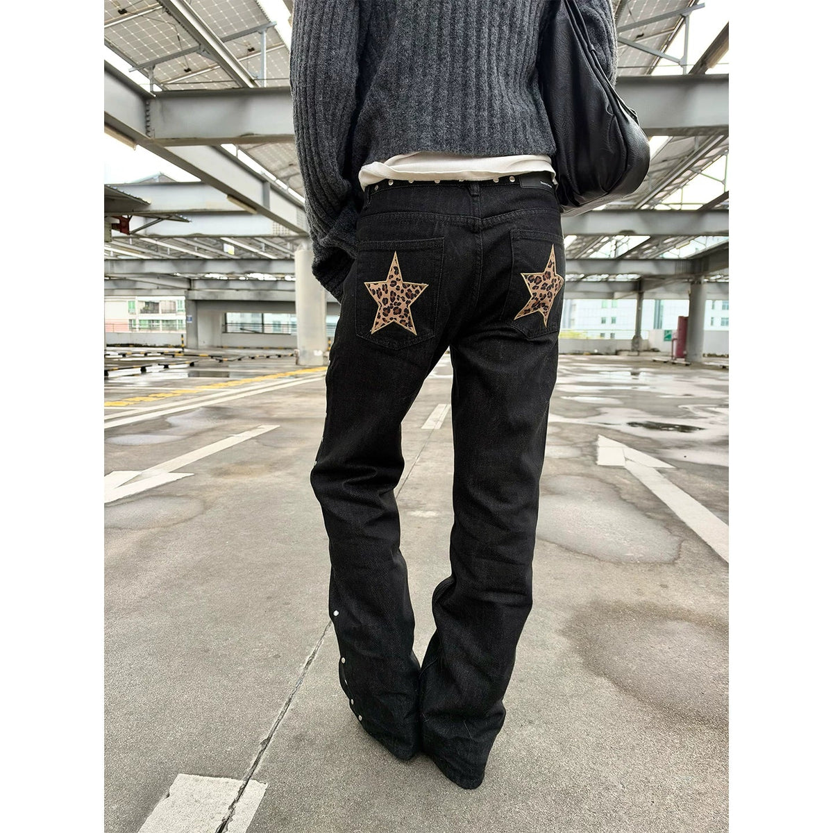 BADMUSE Leopard Star Embroidered Jeans