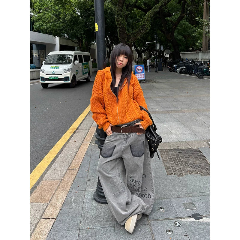 BADMUSE Cable Knit Hooded Sweater Cardigan
