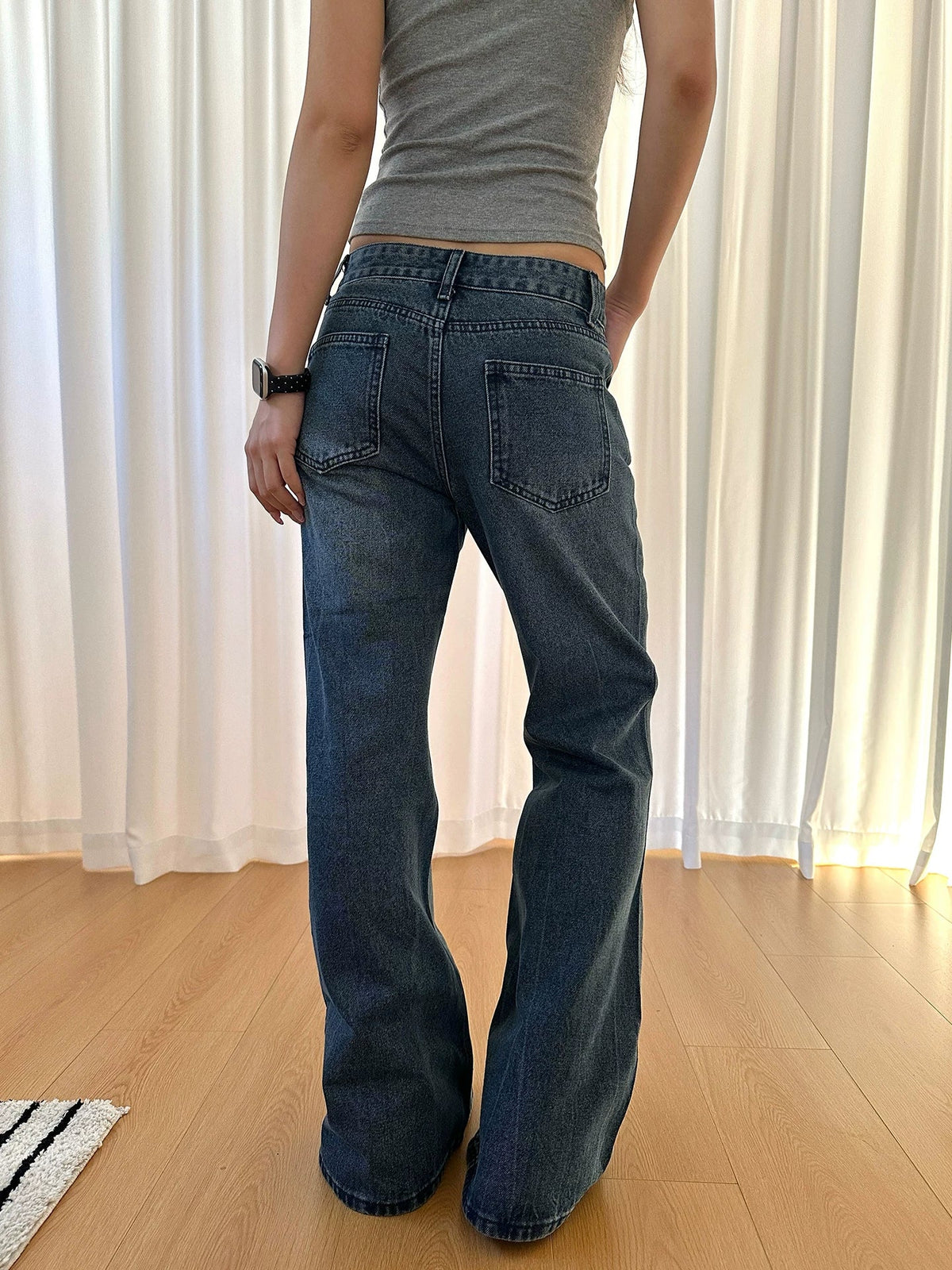 BADMUSE Vintage Rivet Rhinestone Flared Jeans