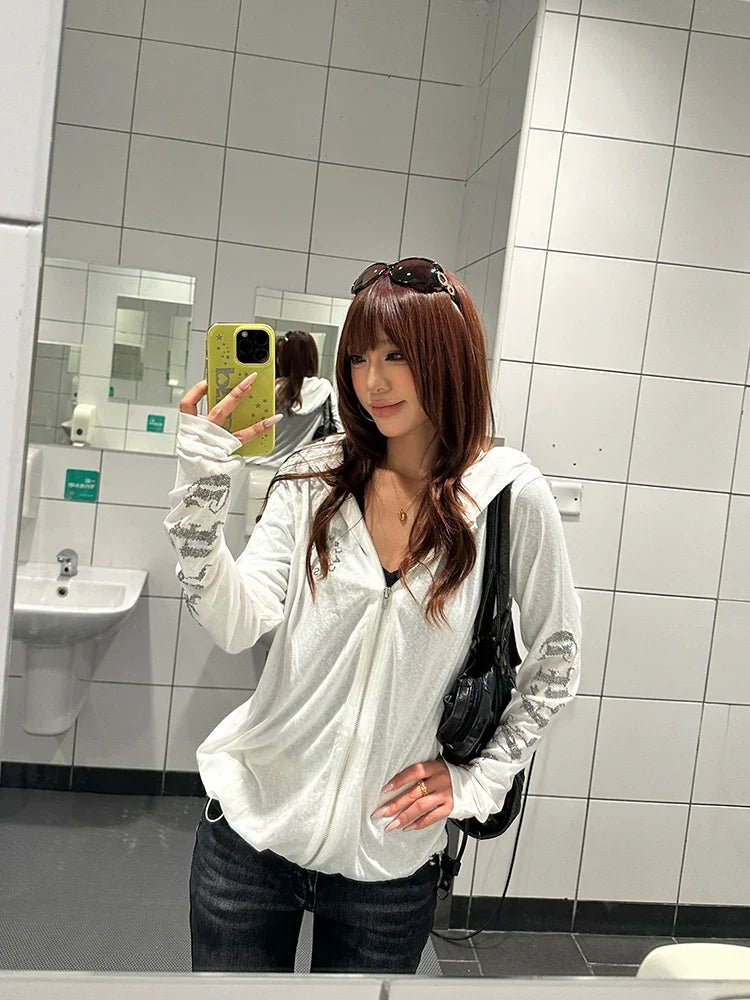 BADMUSE Gothic Rhinestone Hooded Cardigan