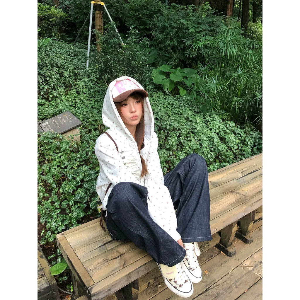 BADMUSE Floral Print Hooded Cardigan Jacket