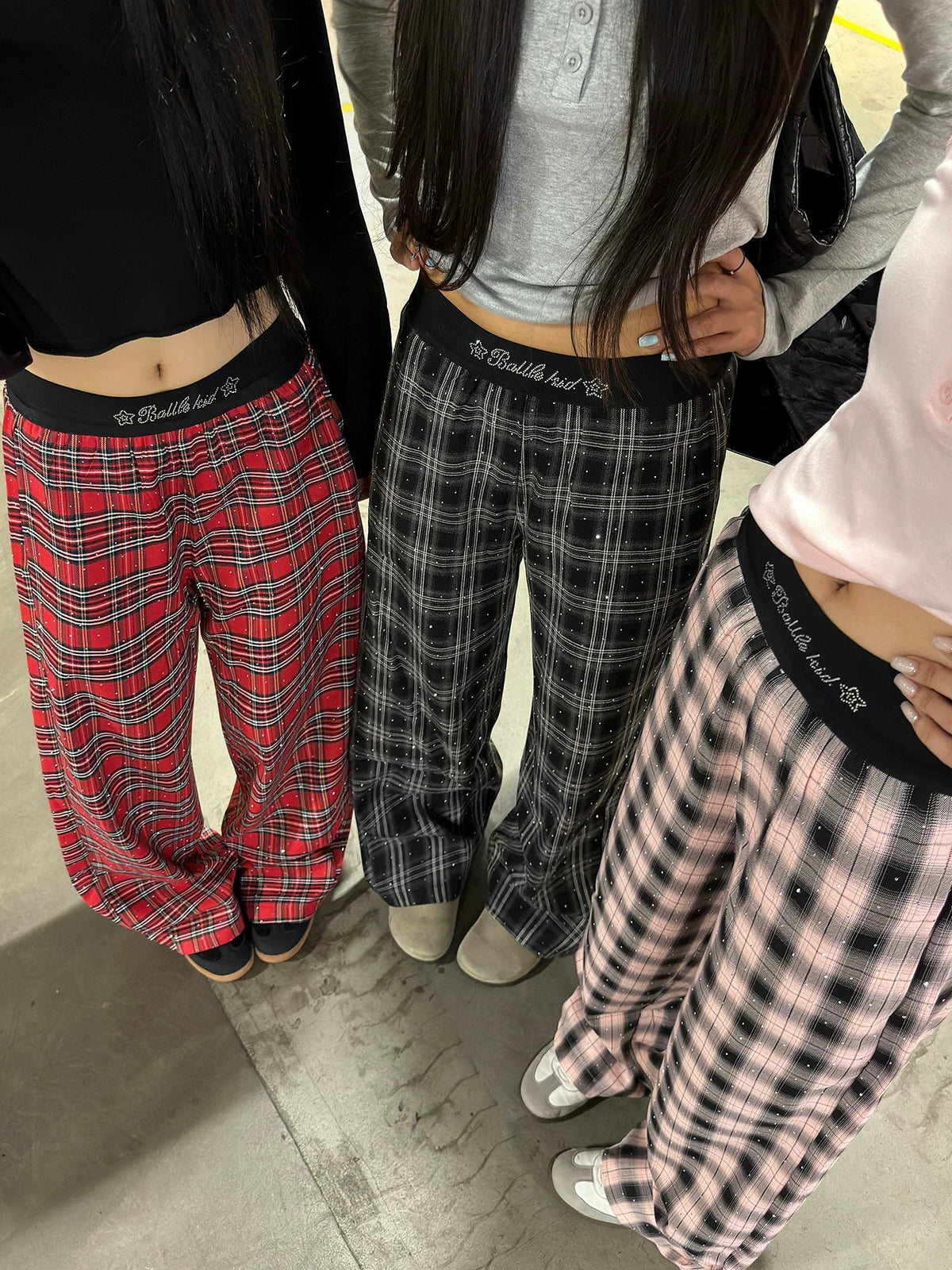BADMUSE Sparkle Plaid Wide-Leg Pants