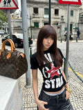 BADMUSE Star Letter Print Women's Short Sleeve T-Shirt