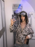 BADMUSE Zebra Print Zip Hoodie