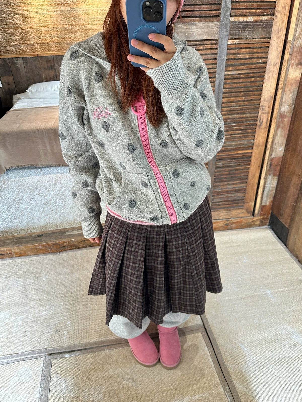 BADMUSE Dot Hooded Knit Sweater