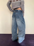 BADMUSE Star Print Washed Wide-Leg Jeans