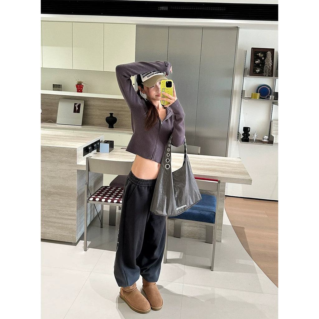 BADMUSE Wing Print Elastic Waist Wide Leg Sweatpants
