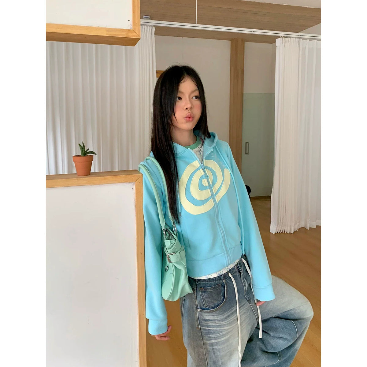 BADMUSE Swirl Patchwork Zip Hoodie